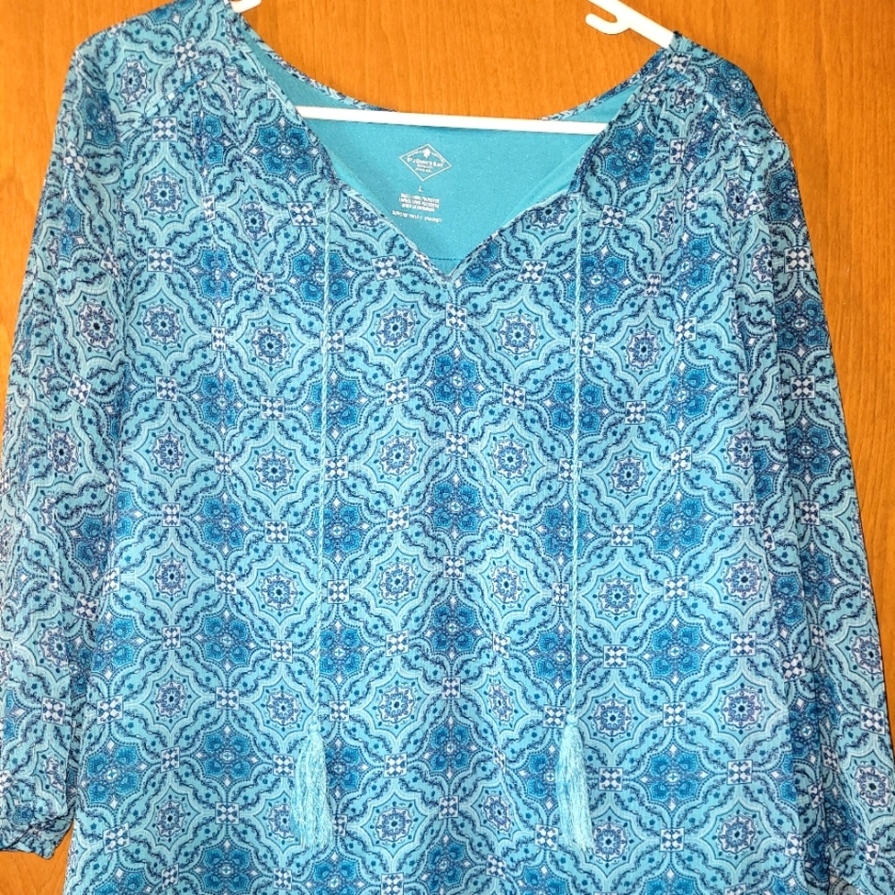 XL long-sleeved teal blouse